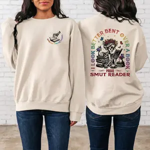 Women's Reading Skeleton Floral Sweatshirt, Funny Flower Smut Reader Sweater, Gothic Book Lovers Crewneck Merch, Romance Reader Cute Apparel, Bookish Booktok Movie Fan Gift for Mom Mother Girl Women Daughter Her