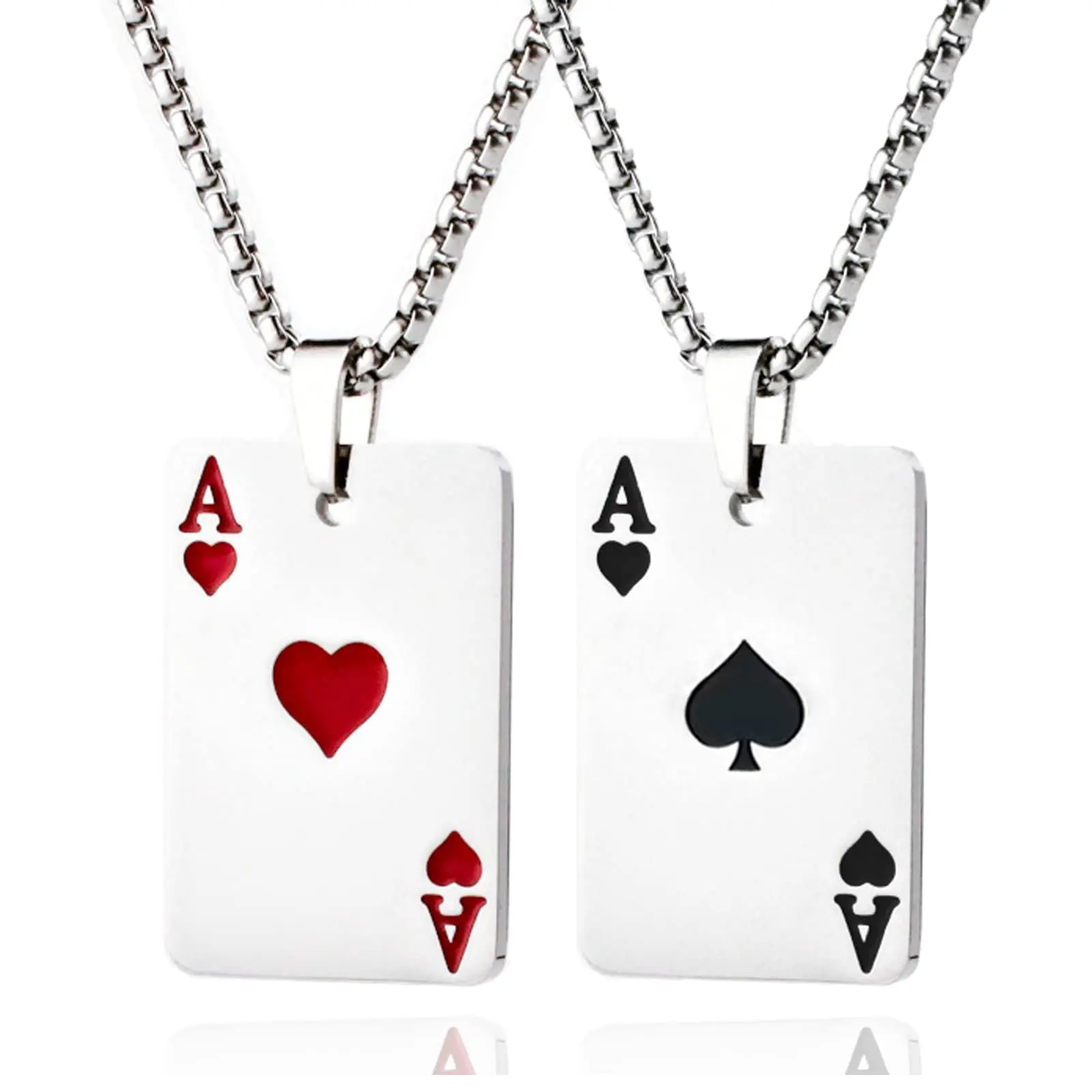 2pcs Playing Card Pendant Necklace, Unisex Lucky Ace Of Spades Charms Chain, Hip Hop Sweater Chain For Boys Men Jewelry Gifts