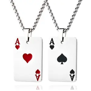 2pcs Playing Card Pendant Necklace, Unisex Lucky Ace Of Spades Charms Chain, Hip Hop Sweater Chain For Boys Men Jewelry Gifts