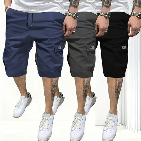 Men's 3-Piece Casual Shorts Set - Brown, Black, Green Colors - Slanted Pockets - Non-Elastic Everyday Menswear Bottoms - Spring Wear