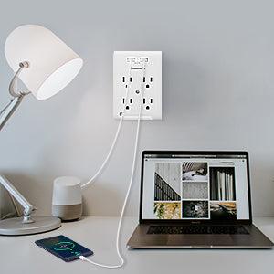 DEWENWILS 4-Outlet Outlet Extender with 2 USB Ports, Wall Outlet Adapter, Light Sensor Night Light, 1080 Joules Surge Protector-HOU402D