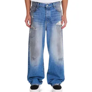 Nahmias Dirty Wash Baggy Denim Indigo Jeans Size 34 (MSRP: $850.00)