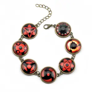 Naruto Sharingan Time Gemstone Bracelet for Women European and American Style Jewelry Silver Alloy Glass Hand Accessory with Unique Symbols