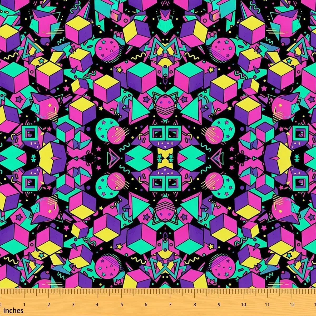 Feelyou 80s-90s Retro Memphis Geometric Polyester Fabric by the Yard, Vibrant Waterproof Soft Flannel Upholstery Fabric for Chairs, Home Room Decor,sohochic