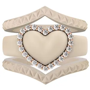Stackable 3-Piece Ring Set - Women's Heart Metal Frame & CZ Stones Collection