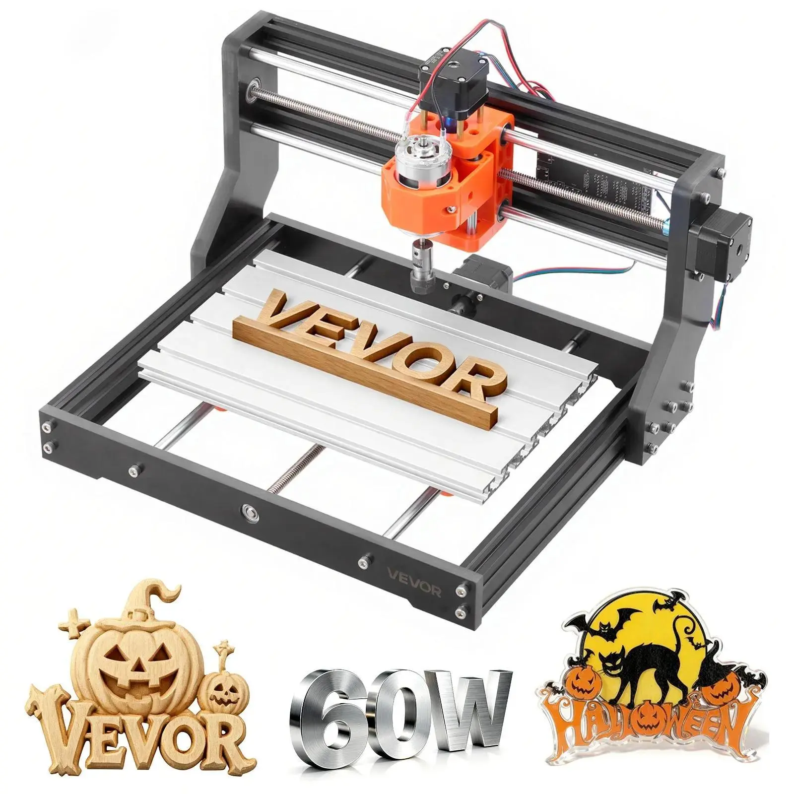 VEVOR 3018 CNC Router Machine - 60W Spindle 3-Axis Hardware Heavy Duty Power Tool, 300x180x40mm Working Area, Aluminum Alloy Structure for Wood/Acrylic Carving Cutting