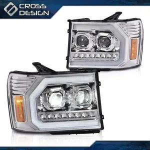 CROSSDESIGN 1Pair Clear Lens Headlights Lamp Fit For 2007-2014 GMC Sierra 1500 2500HD 3500HD
