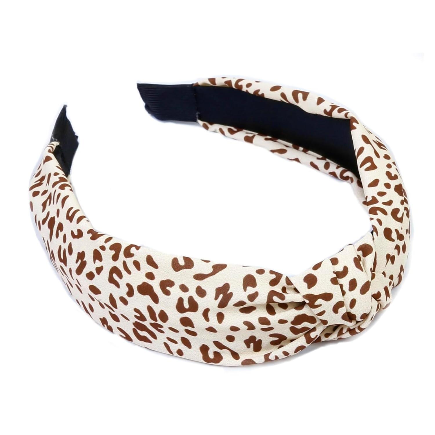 Knotted Fashion Hairbands and Hair Hoops: Non-Slip Top Knot Headbands with Leopard Print for Women and Girls
