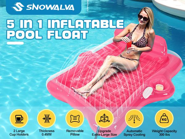 Inflatable Tanning Pool Lounger Float,  72*61’’/80*67’’Large Size Pool Floats Adult with Automatic Spray Cooling, 5 in 1 Suntan Tub Raft Floatie, Sunbathing Bed Lounge for Pool Party Yard Tanning dealsforyoudays