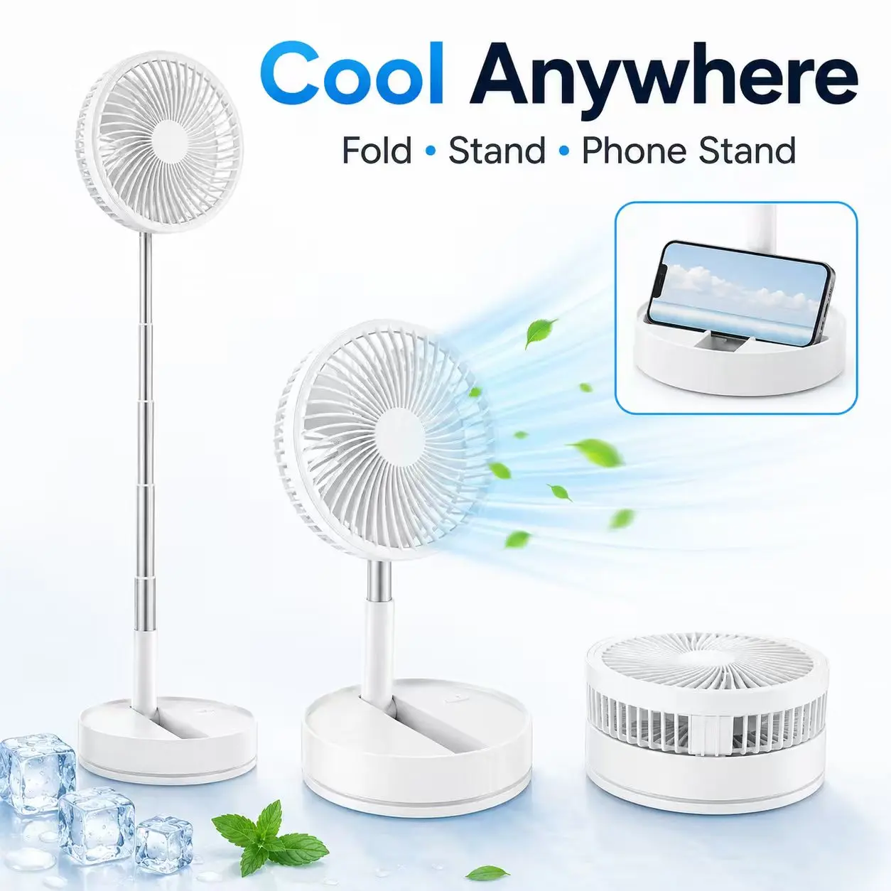 【Viral Summer Cooling Fan】, Portable Foldable Rechargeable Fan, 8.6" 8000mAh Battery Operated USB-C Quiet Table Desk Fan, Folding Standing Pedestal Fan for Bedroom, Room, Office, Camping & Travel