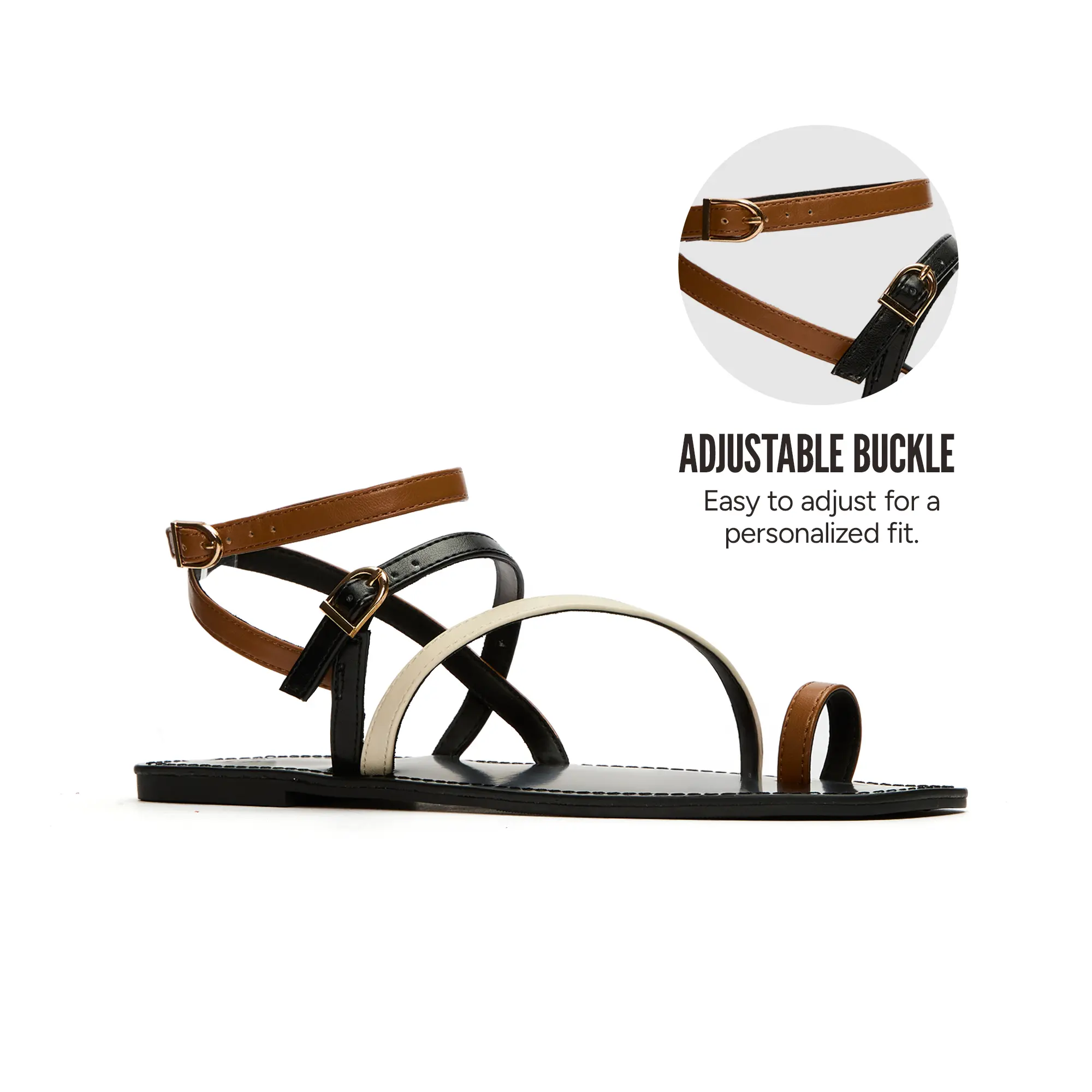 JUST FAB Women's Strappy Flat Sandals Gladiator Open Toe Adjustable Buckle Lightweight Comfortable Casual Summer Sandals Thong Sandals Fashion Summerfind
