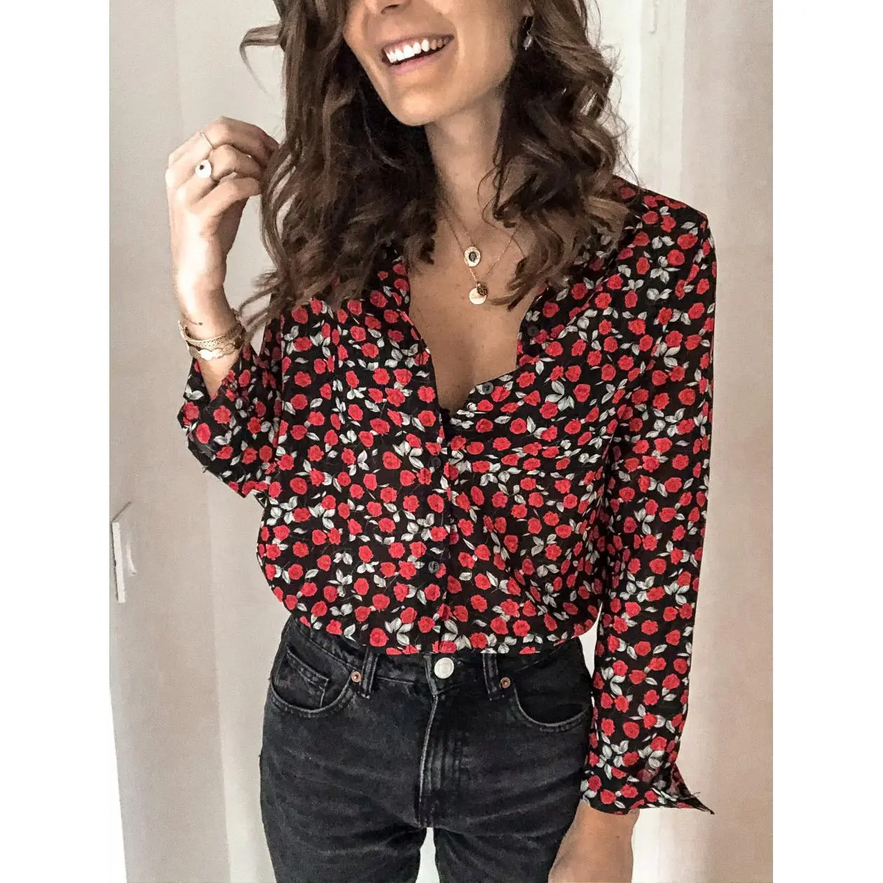 Black background with red flowers