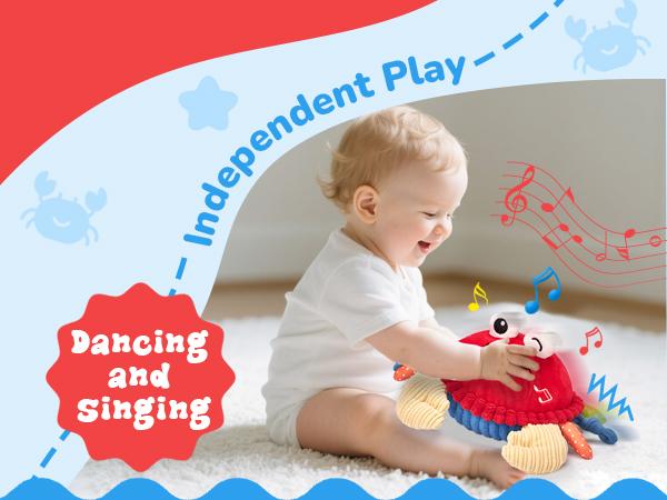 Hahaland Musical Crab Plush Toy-48 Songs & Repeat what you say-Crawling Musical Dancing Walking Moving Bouncing Learning Crab-Sensory Toddler Toys for Birthday 0-3 Months/6-12 Months Easter Basket Stuffers