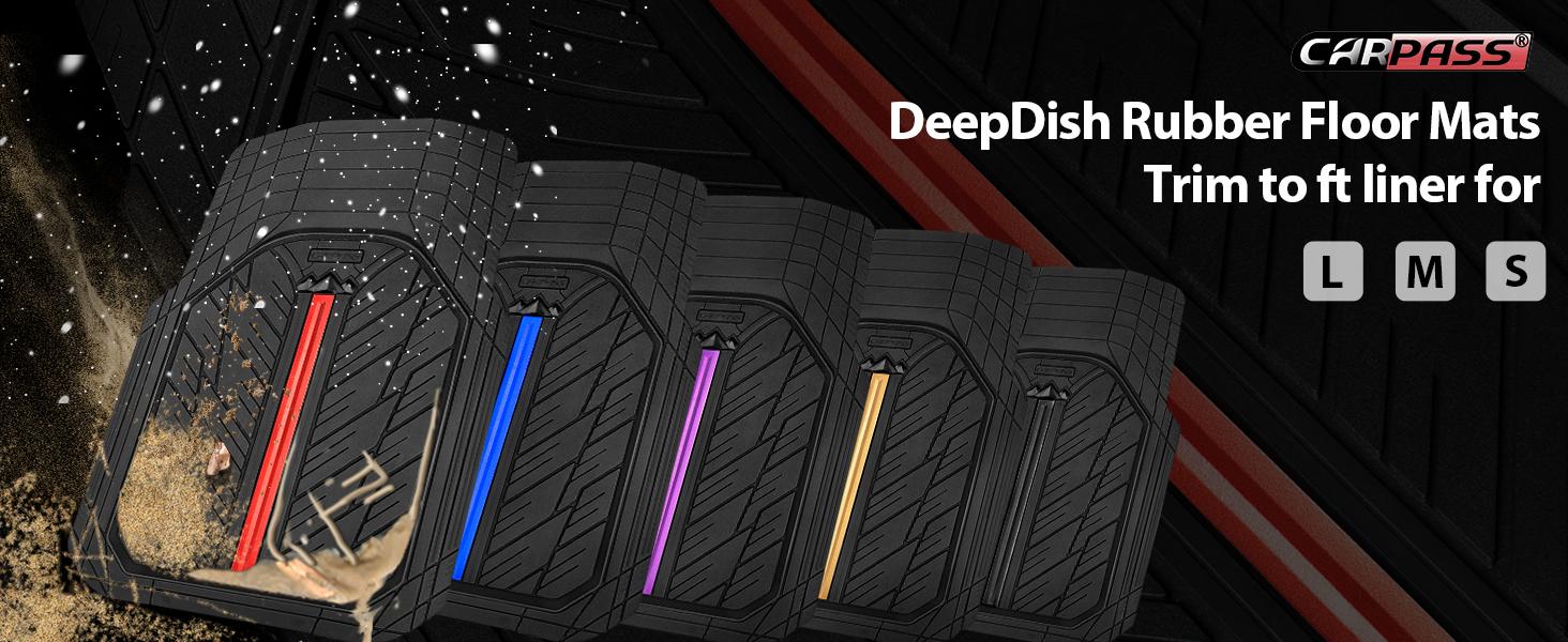 CAR PASS Tire Tread DeepDish Rubber Floor Mats，Heavy Duty car mats， Universal XL~M ，Fit for Truck SUV Vehicle Automotive, Waterproof car mats 3 Piece