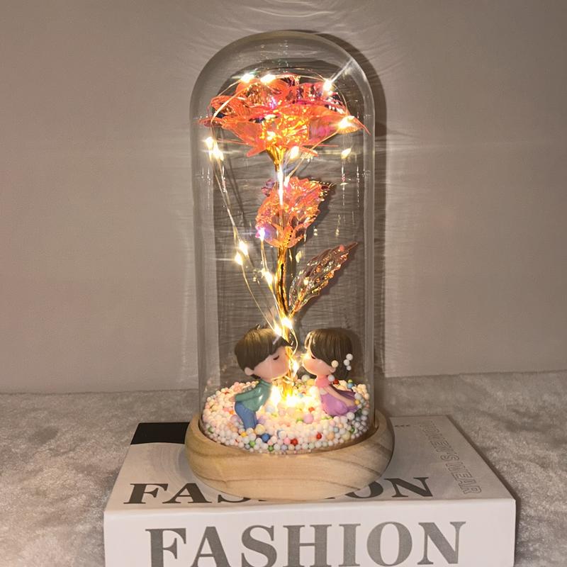 1PCS, Glass Dome Preserved Flowers (with Gift Box), Illuminating Eternal Romance, Battery-Powered (Batteries Not Included) Valentine's Day Confession / Mother's Day Appreciation / Girlfriend's Birthday / Wedding Bridal Gift, Anniversary Present.