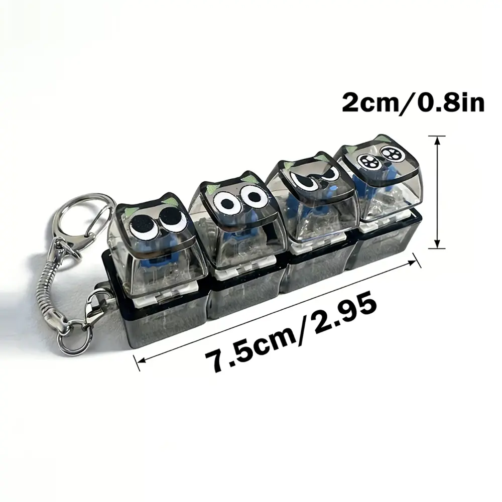 Glowing Mechanical Keyboard Fidget Toy Keychain - 4-in-1 Decompression Button with Crystal Keycaps, Portable Stress Relief Fingertip Clicker, Anxiety Gadget for Stress Relief Fidgeting