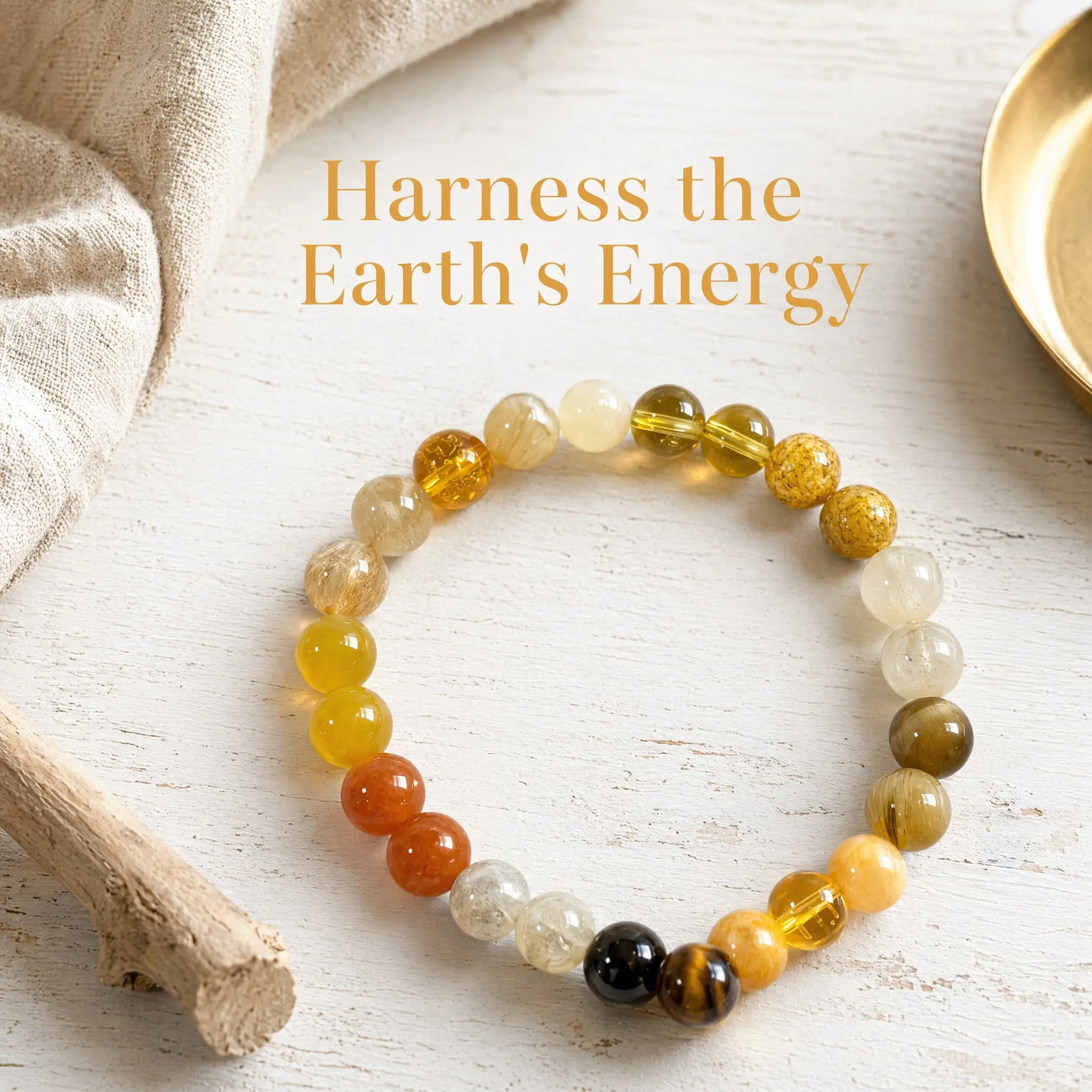 Colored Stone Bracelet for Women & Men - 8mm Earth Element Crystal Beads with Natural Citrine & Tiger's Eye, Elastic Daily Jewelry, Bracelets For Women, Colored Stone Bracelets & Bangles