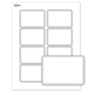 Avery Printable Adhesive Name Tags, 2-1/3" x 3-3/8", Matte White, Pre-printed Silver Mirror Metallic Design, Laser & Inkjet Compatible, 160 Name Badges Total, Great for Weddings & Events