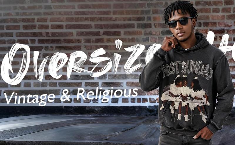 Sopula Studio Men's Woman Vintage First Sunday Faith Graphic Acid Washed Oversized Hoodie