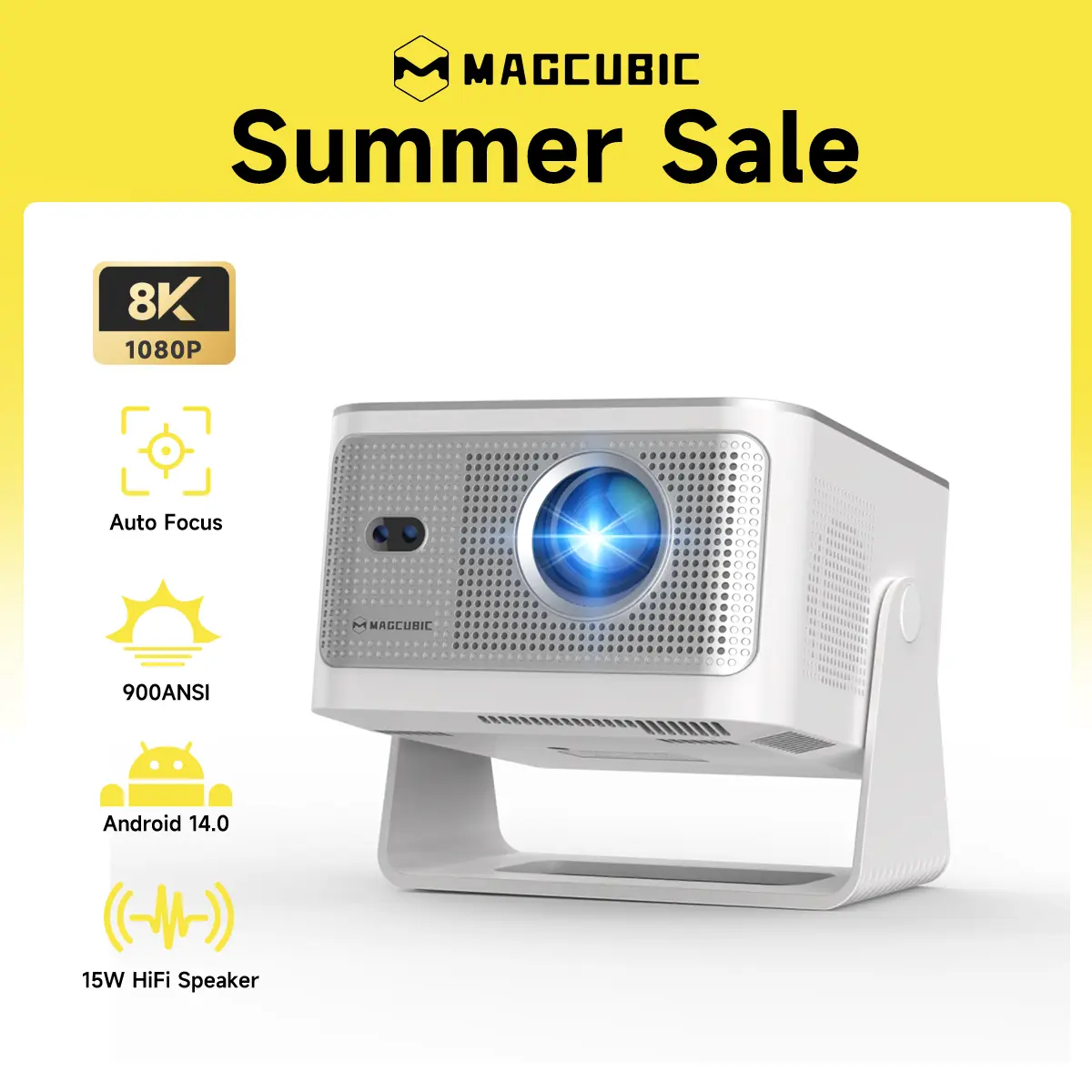 [US warehouse] Magcubic HY350MAX Projector 900ANSI Auto Focus 8K Decode Android 14 Allwinner H726 Built-in 15W HiFi Speaker Dual WiFi6 BT5.4 Native 1080P Portable Smart Home Cinema Movie Night Gift Projectors For Bedroom #SummerFinds #DealsForYouDays