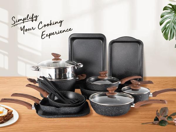 Kitchen Academy 17 Pieces Induction Cookware Set with Nonstick Cooking Pans, Includes Pan, Baking Form & More Springtok Multicolor Pot Cast Iron Skillet