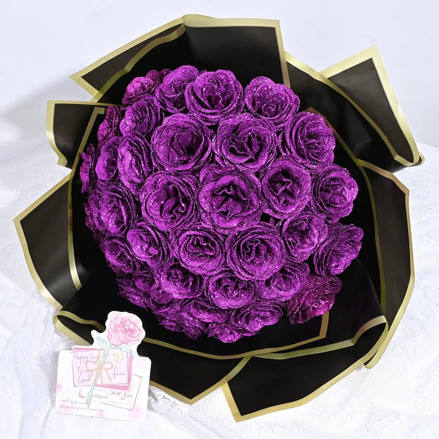 24 Glitter Roses Bouquet, DIY Fake Glitter Flowers Bouquet, Eternal Rose Flowers, Valentine's Day Gift, Everlasting Artificial Rose Bouquet, Artificial Flower Bouquets, Diy Flower Decor, Artificial Flower Set, Decoration Bouquet, Decorative Fake Flower