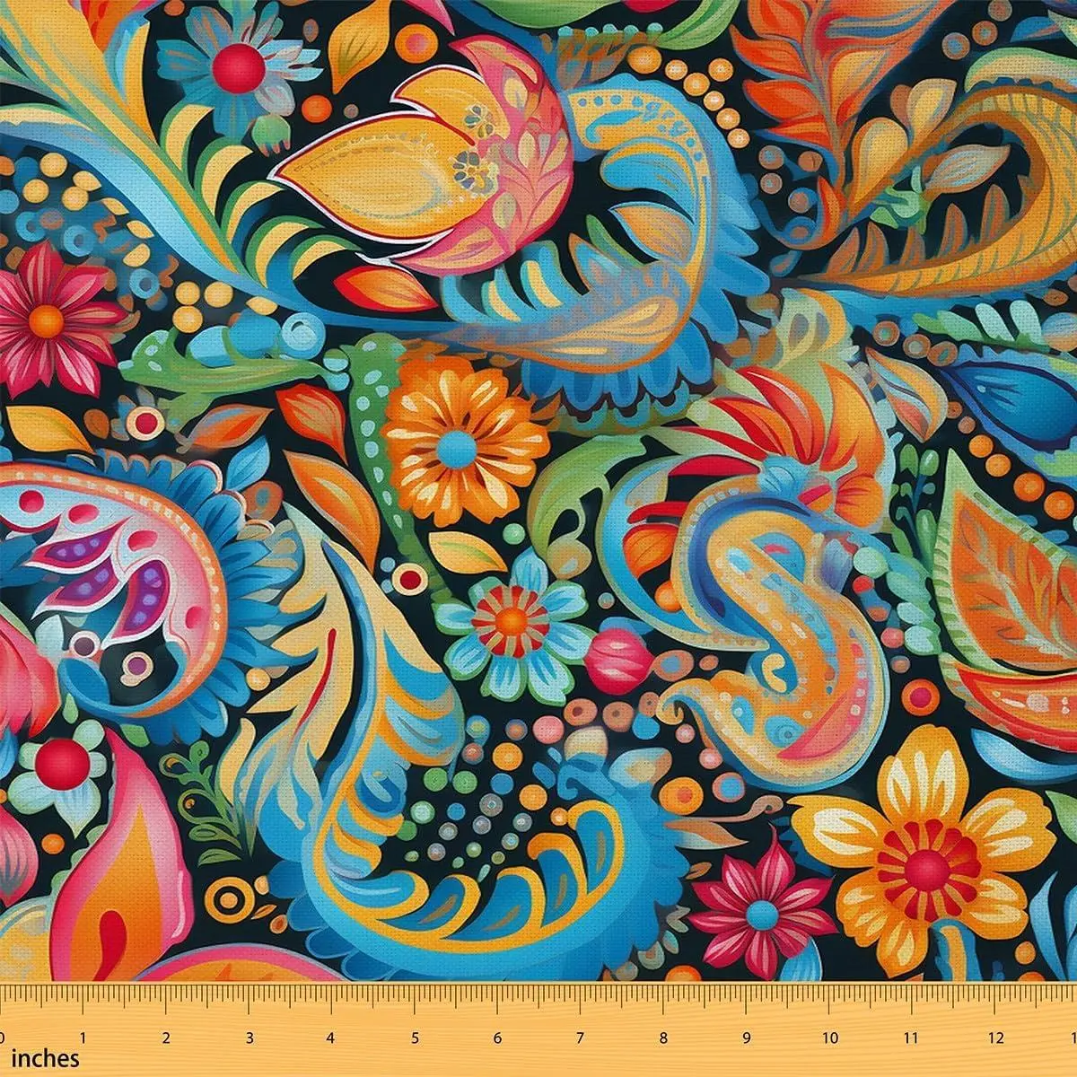 Boho Flowers Fabric by The Yard Modern Exotic Ethnic Floral Soft Flannel Decorative Fabric Bohemian Exotic Style Upholstery Fabric Jungle Pattern DIY Reupholstery Fabric