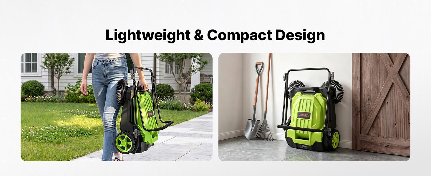 VEVOR Walk-Behind Hand Push Floor Sweeper, Manual Floor Sweeper Non-Electric with 25.6" Sweeping Width, 5 Gallons Waste Container & Adjustable Folding Handle for Yards Walkways Patios Garages - Green