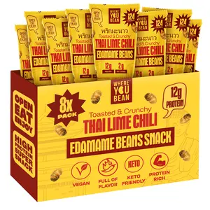 Where You Bean Thai Lime Chili Crunchy Roasted Edamame Beans – 12g Protein, Low Carb, Keto Friendly Vegan Snack & High Fiber (8-Pack)