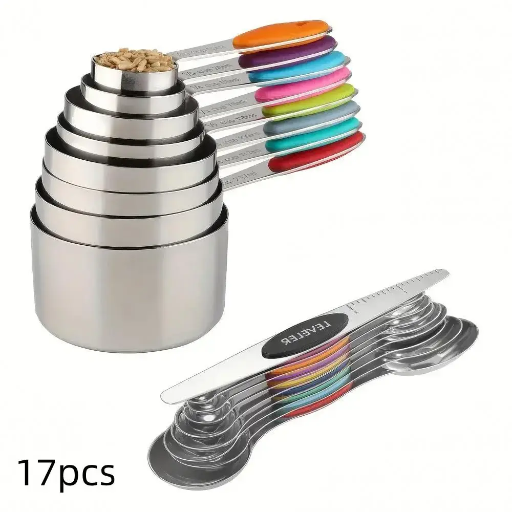 【Summervibes】Mothers Day Gifts for—Stainless steel Premium Magnetic Measuring Spoons & cup Set|Strong N52 Magnets|Heavy Duty Stainless Steel|Dual-Sided for Spice Jar & Liquid Measuring|Dishwasher Safe|17 Spoons   for Baking & Cooking (Colorful)