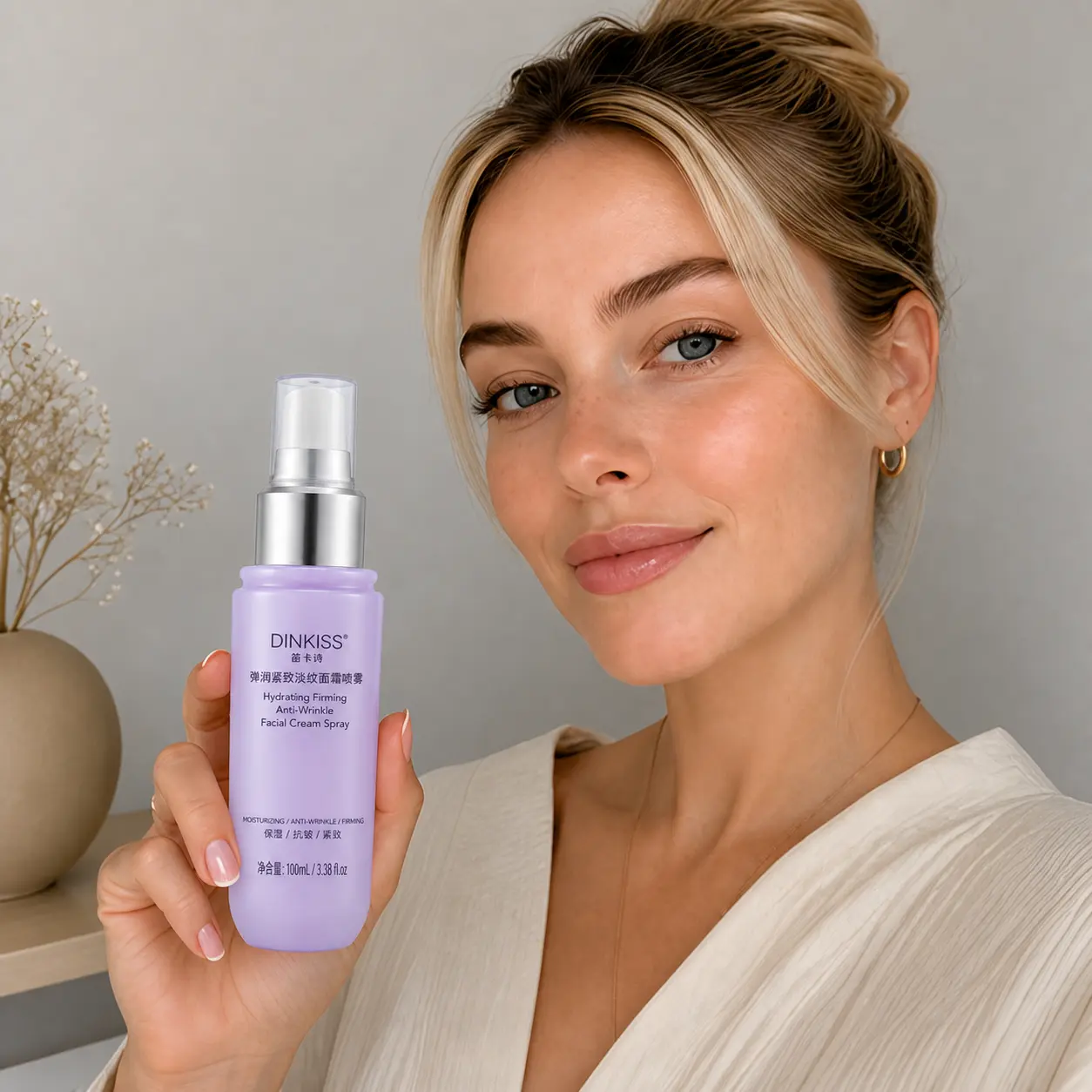 DINKISS Peptide & Hyaluronic Acid Face Mist Spray, Hydrating Firming Facial Cream Spray, Anti-Aging Moisturizing Mist for Fine Lines & Dry Skin, 100mL