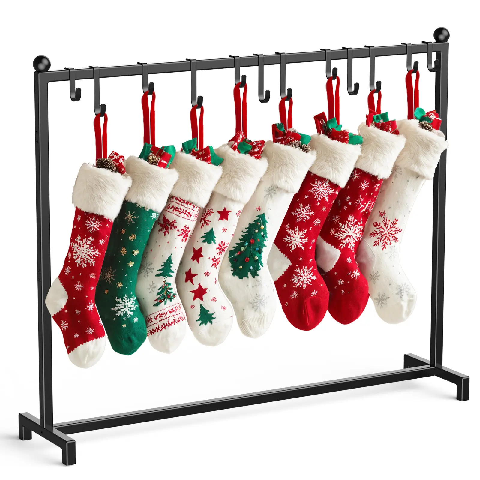 Christmas Stocking Holder, Free Standing Stocking Rack with 12 Removable Hooks, Holiday Decor Hanger Display for Hanging Stockings, Ornaments, and Holiday Decor