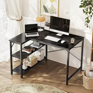 39" L Shaped Desk, Computer Desk with Reversible Storage Shelves, for Gaming Corner Home Office Writing Study, Metal Frame