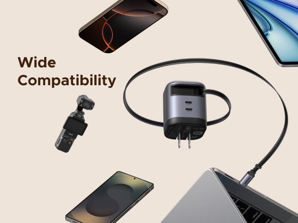 UGREEN 45W/65W/75W/100W 3 in 1 Compact GaN Charger, Retractable USB C Fast Wall Charger with Foldable Plug, Compatable for iPhone 17/16 Series, Galaxy, Pixel, iPad-Cellphone Electronic portable charger,TikTokShopBlackFriday ,Tiktokshopstockup
