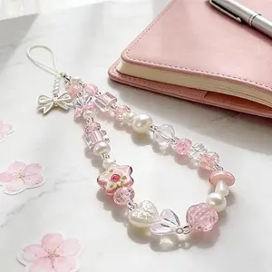 Cute Beaded Phone Camera Wrist Strap with Pearls & Crystals Elegant Charm for Women's Phone Case Bag Keychain Accessories Universal Compatibility