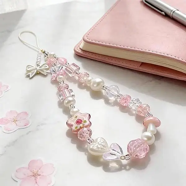 Cute Beaded Phone Camera Wrist Strap with Pearls & Crystals Elegant Charm for Women's Phone Case Bag Keychain Accessories Universal Compatibility Cellphone Aesthetic