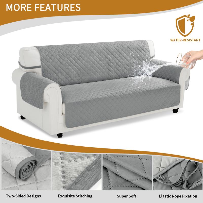 PureFit Reversible Sofa Cover, Water-Resistant Quilted Slipcover for 1/2/3 Seater Sofa Cushion, Washable Non-Slip Couch Protector with Elastic Straps for Kids & Pets, Livingroom, Christmas Home Decor