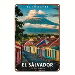 Room Decor  Vintage Aluminum Metal Sign "El Salvador Central America" -  Wall Art Plaque for Bedroom, Kitchen, Dining Room, Barcan be customized with your own design