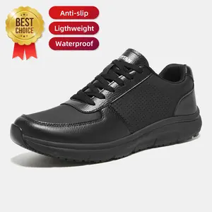 Non Slip Work Shoes for Men, Water Resistant & Oil Resistant Leather Slip on Kitchen Shoes, Comfortable Mens Slip Resistant Chef Shoes for Restaurant Food Service, Lightweight Walking Shoes, Black, Breathable Leather, zapatos para hombres