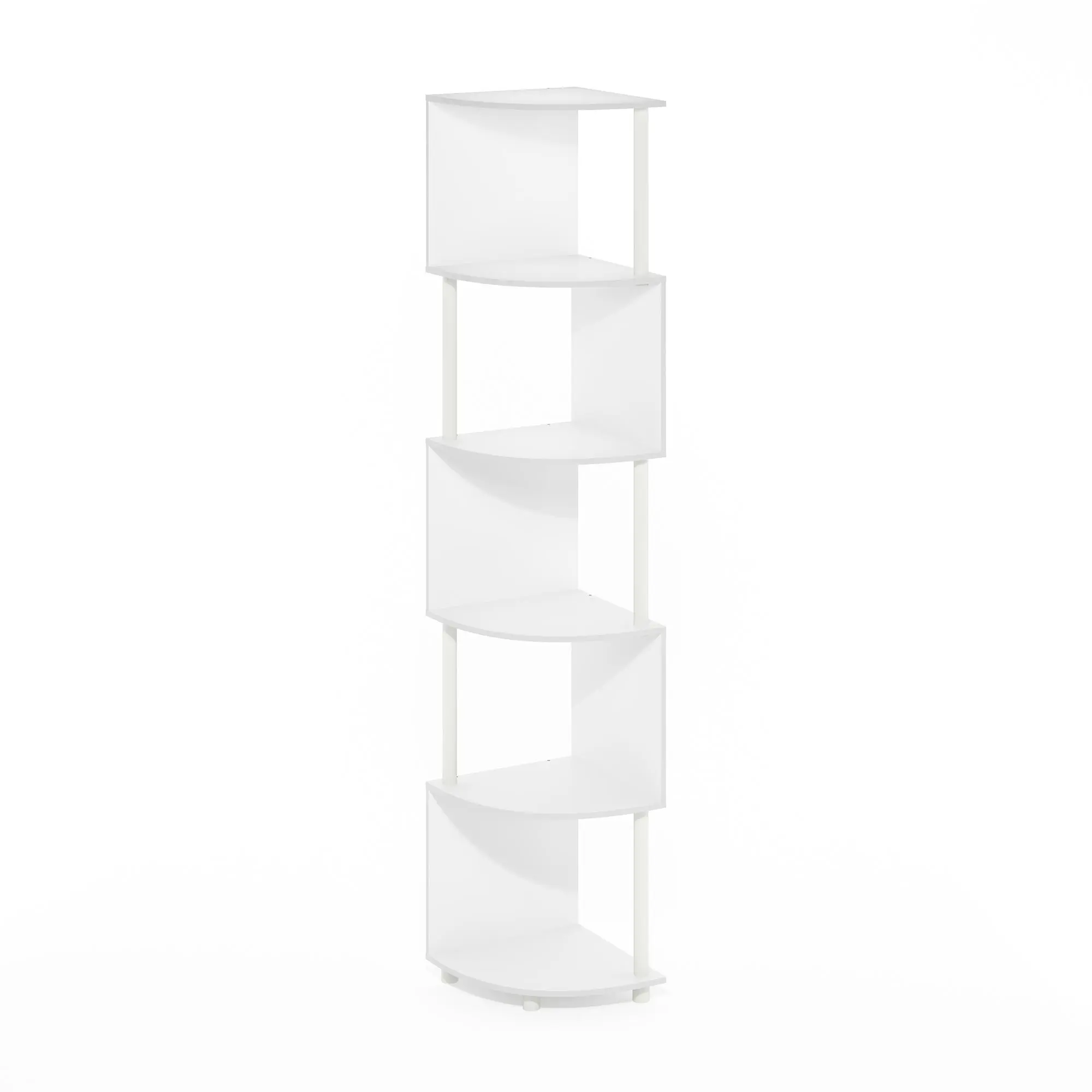 TURN-N-TUBE 5-Tier Corner Storage Shelf for Living Room, Garage, Home Office, White White Decor