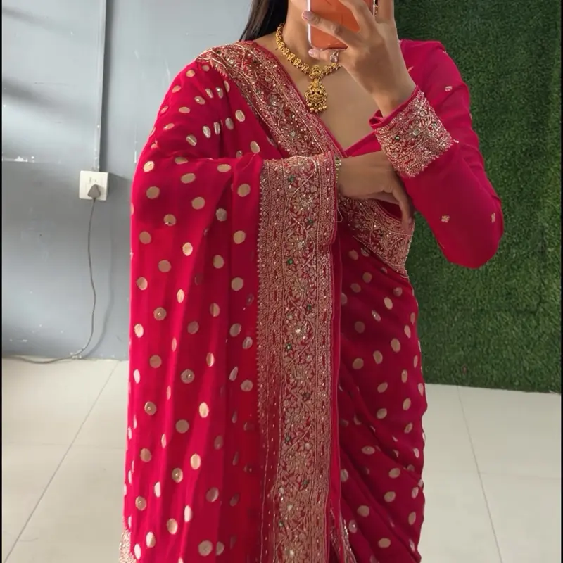 Women's Readymade Rani Pink Khaddi Saree with Matching Blouse
