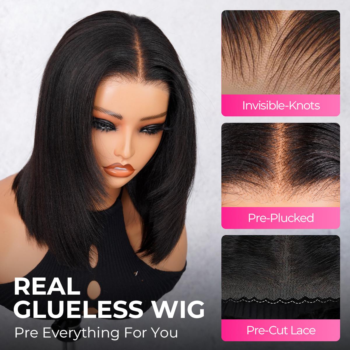 Layered Cut Bob Yaki Straight Wig 9x6 T Part Wear Go Glueless Bob Wigs Human Hair Bleached Knots For Women 180 & 250% Density Brazilian Deep Part Lace Glueless Wig