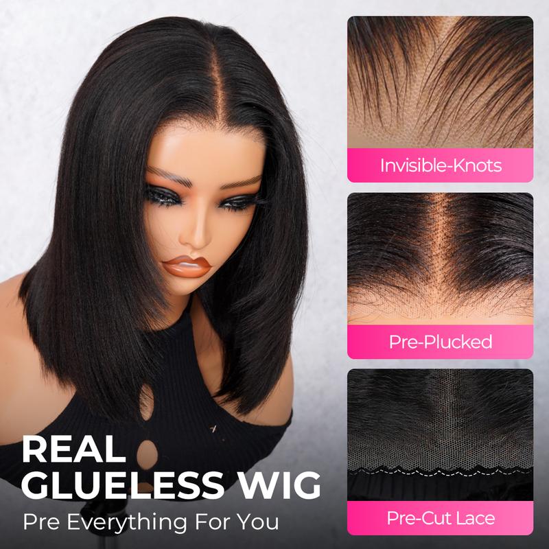 Layered Cut Bob Yaki Straight Wig 9x6 T Part Wear Go Glueless Bob Wigs Human Hair Bleached Knots For Women 180 & 250% Density Brazilian Deep Part Lace Glueless Wig