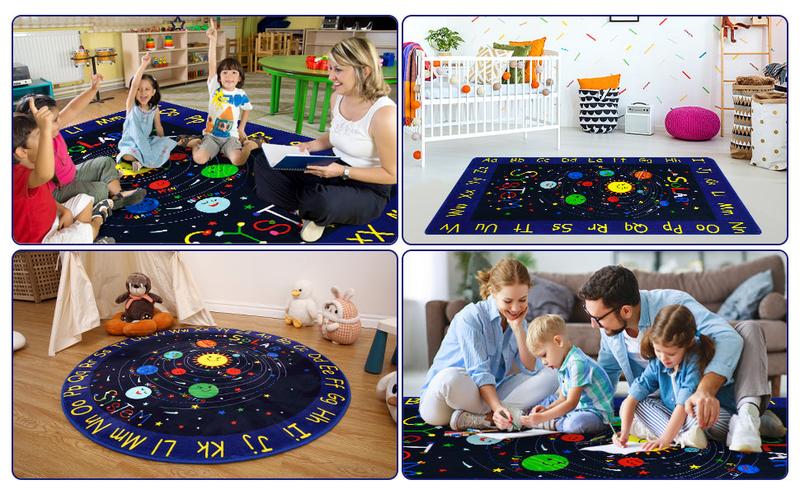 【GARVEE】Educational and Non-Slip Area Rugs Featuring Outer Space, Solar System, and Alphabet Designs, Soft and Large Throw Carpets for Playrooms, Bedrooms, Nurseries, and Classrooms