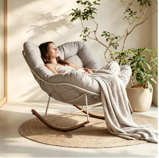 Oversized Weather-Resistant Rocking Armless Lounge Chair with Cushions - Lazy Chair, Indoor Outdoor Patio Apartment Furniture,home decor,camping essentials