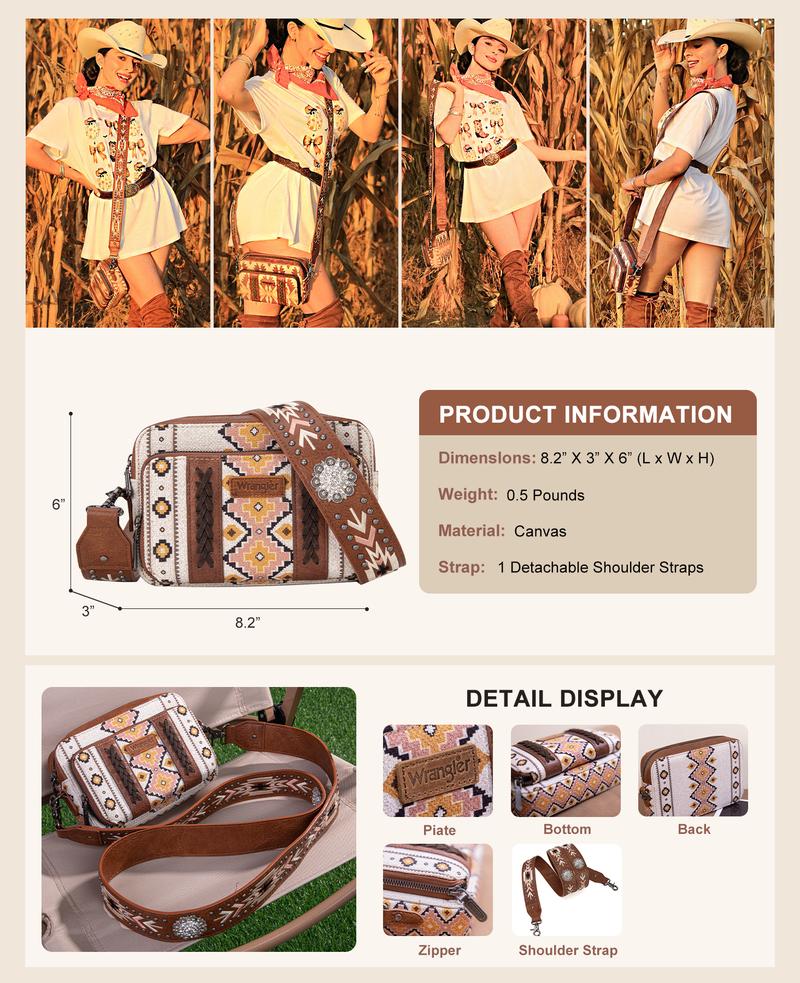 Wrangler Crossbody Bag for Women Shoulder Purse Small Multi Pocket Crossover Bag