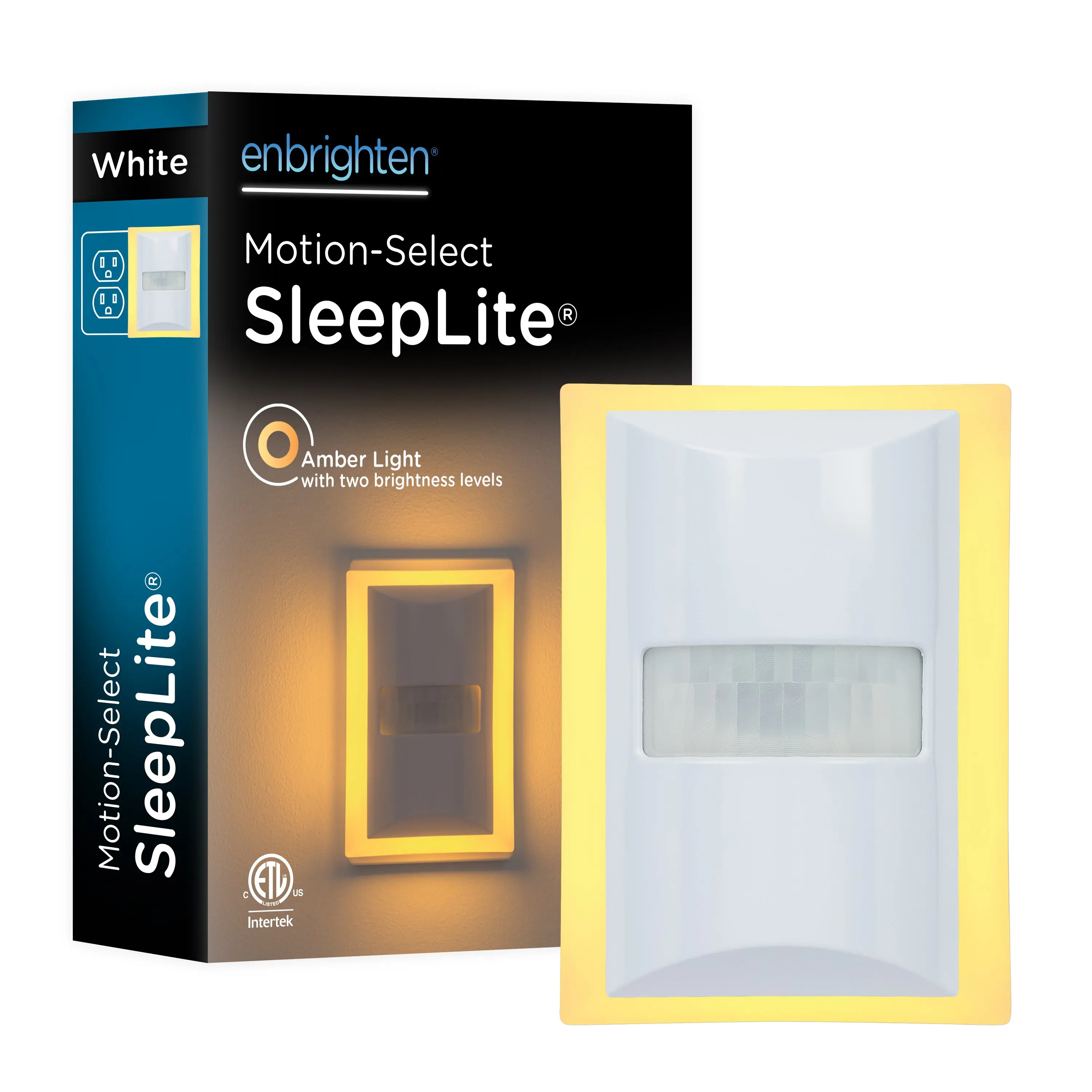 Enbrighten SleepLite Night Light, Motion Select, Motion-Boost, Amber LED, Coverlite, Backlit, White