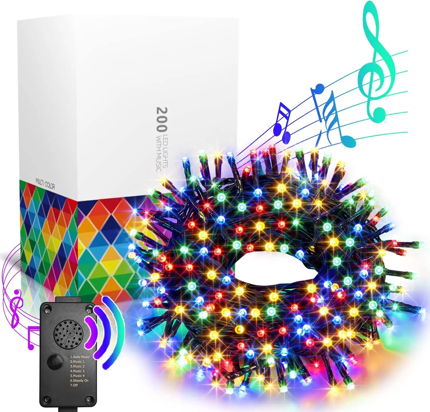 PEIDUO Christmas Lights Outdoor 82Ft 200LT Christmas Lights with Cheerful Music Infrared Motion Sensor Controller for Indoor Outdoor Christmas Tree Party Patio Garden Decorations (Multi-Color) Led Lantern