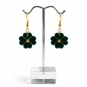 Green Clover Flower Earrings – Gold Dangle Lucky Shamrock Earrings – Cute Floral Jewelry
