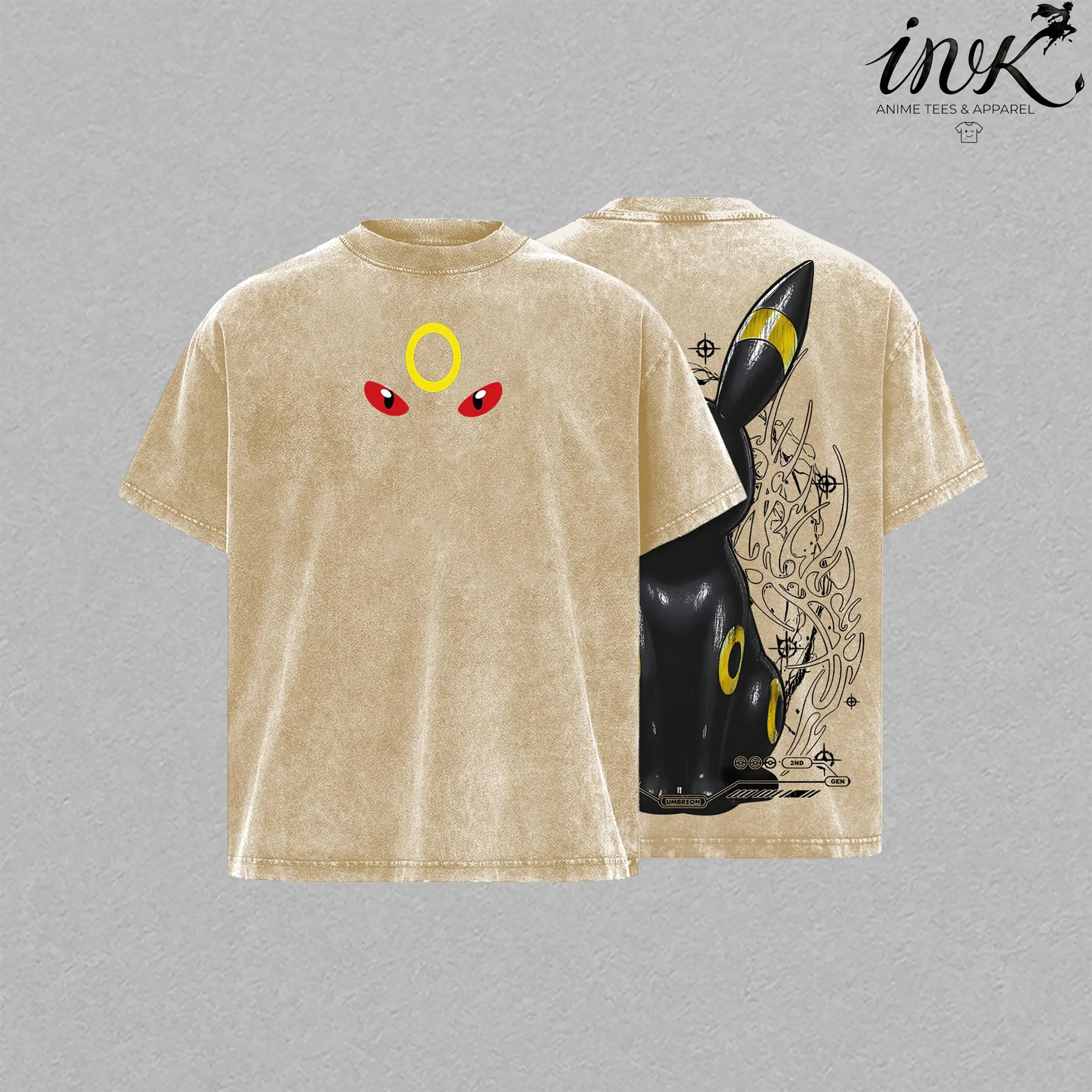 Pocket Monsters "Umbreon" Vintage Unisex Oversize Anime Manga Acid Washed Heavyweight Cotton T-shirt for Fans